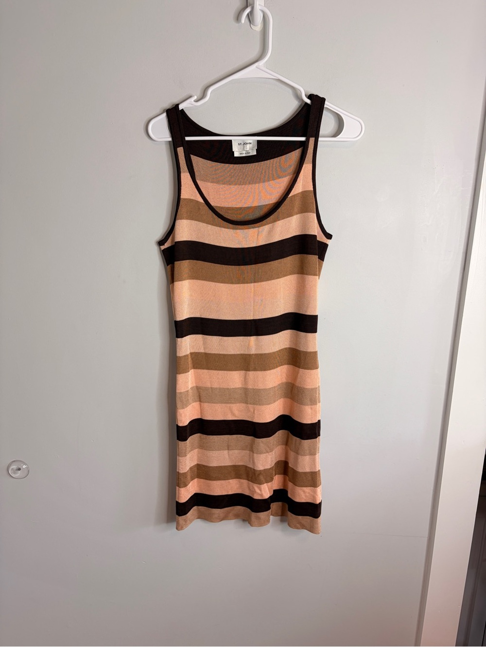 St. John Missoni Striped Sleeveless Knit Dress in Peach & Brown Medium